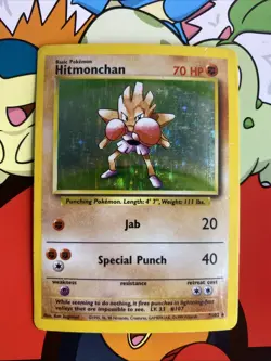 Pokemon Hitmonchan 7/102 WotC Base Set Holo Rare HP - Image 1
