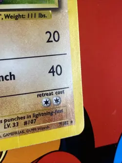 Pokemon Hitmonchan 7/102 WotC Base Set Holo Rare HP - Image 3