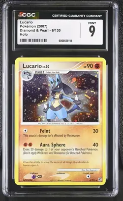 CGC 9 MINT Lucario 2007 Diamond & Pearl 6/130 Holo Pokemon Card - Image 1