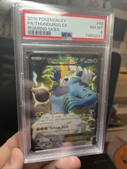 2015 POKEMON XY ROARING SKIES THUNDURUS EX #98 FULL ART PSA NM-MT 8 - Image 1