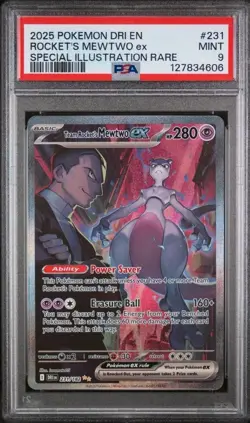 2025 POKEMON DESTINED RIVALS EN TEAM ROCKET'S MEWTWO ex SIR 231/182 PSA 9 MINT - Image 1
