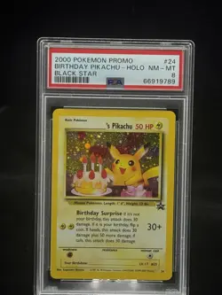 Birthday Pikachu Holo #24 Black Star Promo Pokemon PSA 8 🎂🎈 with Swirl 🌀 - Image 2
