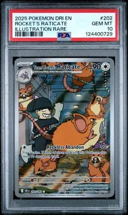 2025 Pokemon Destined Rivals Team Rocket’s Raticate 202 Illustration Rare PSA 10 - Image 1
