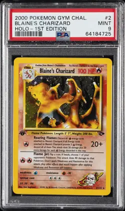 2000 POKEMON GYM CHALLENGE HOLO-1ST ED #2 BLAINE'S CHARIZARD PSA 9 - Image 1
