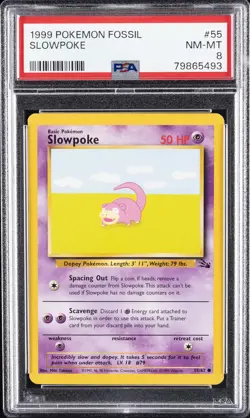 1999 POKEMON FOSSIL #55 SLOWPOKE PSA 8 - Image 1