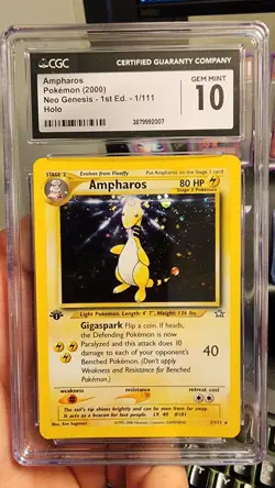 CGC 10 Ampharos SWIRL #1/111 1st Edition 2000 Neo Genesis Holo Pokemon Card - Image 1