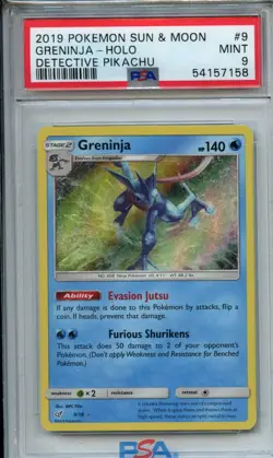 2019 Pokemon Sun & Moon Detective Pikachu 9 Greninja Holo PSA 9 - Image 1