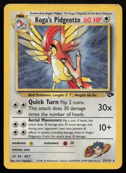 Pokemon Vintage Koga's Pidgeotto 027/132 Gym Challenge Non-Holo - HP / DMG - Image 1