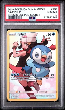 2019 POKEMON PIPLUP 239/236 SECRET FULL ART COSMIC ECLIPSE - PSA 10 - Image 1