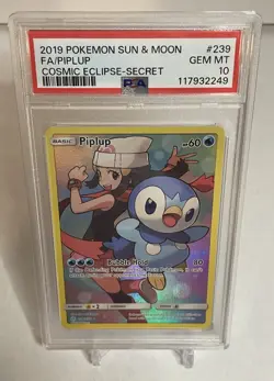 2019 POKEMON PIPLUP 239/236 SECRET FULL ART COSMIC ECLIPSE - PSA 10 - Image 4