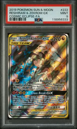 2019 Pokemon Cosmic Eclipse Reshiram & Zekrom GX 222/236 Full Art PSA 9 Mint - Image 1