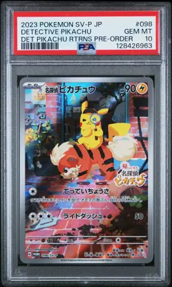 2023 POKEMON JPN SV-P PROMO #098 DETECTIVE PIKACHU PSA 10 - Image 1
