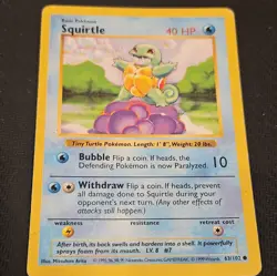 Shadowless Squirtle 63/102 Base Set Vintage Pokemon Card WOTC TCG - Image 1