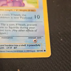 Shadowless Squirtle 63/102 Base Set Vintage Pokemon Card WOTC TCG - Image 5