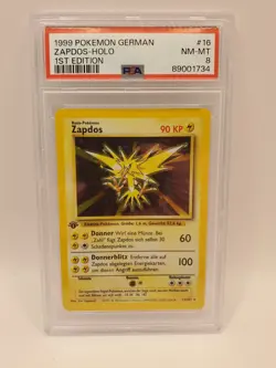 1999 pokemon German # 16 Zapdos Halo NM-MT 1ST Edition PSA 8 - Image 1