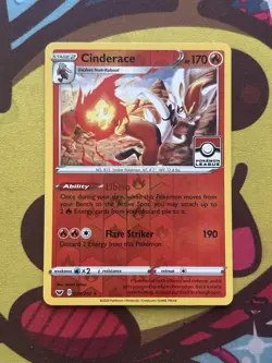 Pokemon Cinderace 034/202 - SWSH Sword Shield Base - League Promo Holo - Image 1