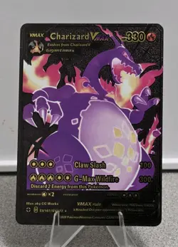 Pokemon Charizard VMAX Gigantamax 330hp Black Foil Fan Art Collector Card TCG - Image 1