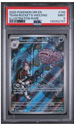2025 POKEMON DRI EN-DESTINED RIVALS #199 TEAM ROCKET'S WEEZING IR PSA 9 - Image 1