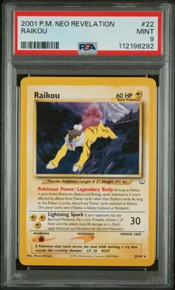 PSA 9 2001 POKEMON NEO REVELATION #22 RAIKOU Fast & Free Delivery! - Image 1