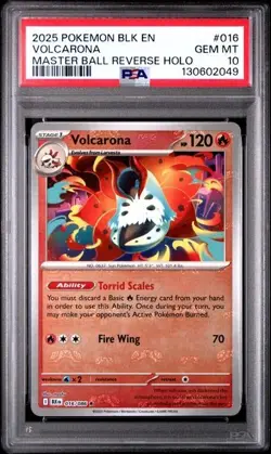 Volcarona (Master Ball Pattern) 016/086 Rare SV: Black Bolt Pokemon PSA 10 - Image 1
