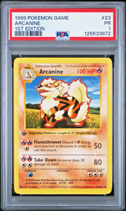 PSA 1 PR 1999 1st Edition Shadowless Base Set Arcanine 23/102 WOTC Pokemon - Image 1