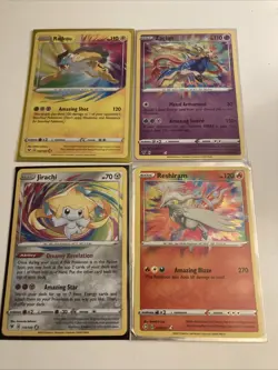 Pokemon Rainbow RARE lot of 4 cards - Zacian, Jirachi, Raikou, and Reshiram - Image 1