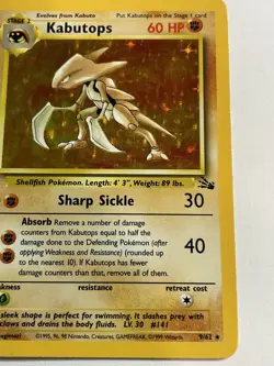 Pokemon TCG Kabutops Fossil 9/62 Holo Rare Card LP Vintage WOTC - Image 2