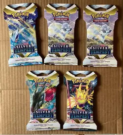 Lot 5 new sealed Pokemon Sword & Shield Silver Tempest SLEEVED booster packs - Image 1