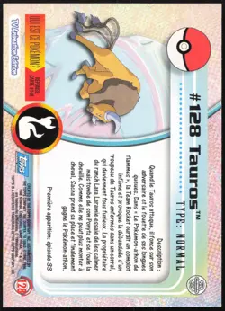 Carte Pokemon Tauros #128 TOPPS Serie 2 Francais - Image 2
