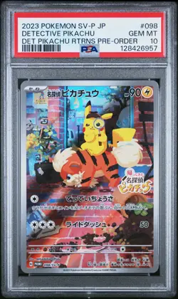 2023 POKEMON JPN SV-P PROMO #098 DETECTIVE PIKACHU PSA 10 - Image 1