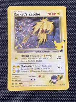 Rocket's Zapdos 15/132 Pokemon Celebrations Classic Collection Holo Card - Image 1