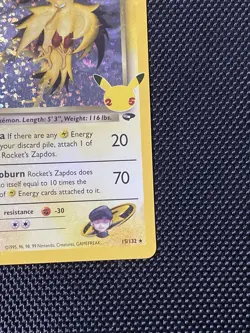 Rocket's Zapdos 15/132 Pokemon Celebrations Classic Collection Holo Card - Image 4
