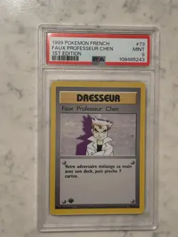 1999 Faux Professeur Chen 73/102 Base Set 1st Edition PSA 9 Pokemon FRENCH NM Po - Image 1