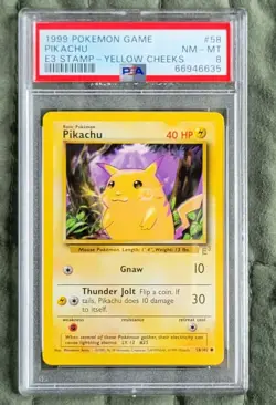 1999 Pokemon E3 Stamp #58 Pikachu Yellow Cheeks PSA 8 NM-MT - Image 1