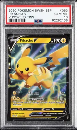 2020 POKEMON SWSH BLACK STAR PROMO V POWERS TINS #063 PIKACHU V PSA 10 - Image 1