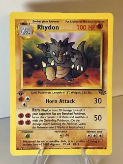 💥 Rhydon 45/64 Jungle 1st Edition Non - Holo Vintage Pokemon 1999 WOTC Card LP - Image 1