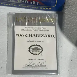 23K Gold Plated CHARIZARD Trading Card 1999 Burger King Pokemon Ball Blue COA SP - Image 3