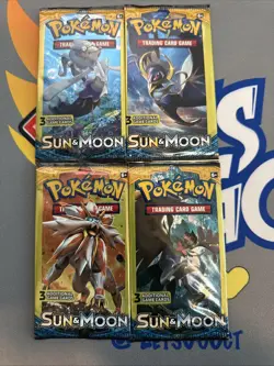 Pokemon Sun & Moon Factory Sealed 3 Card Packs Art set Lot of 4 - Image 1