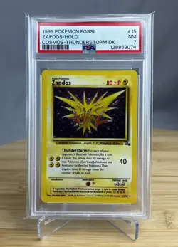 1999 Pokemon Fossil #15 Zapdos Holo PSA 7 Cosmos Thunderstorm Deck - Image 1