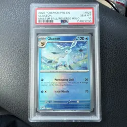 Glaceon 025/131 Master Ball Reverse Holo PSA 10 - Pokemon Prismatic Evolutions - Image 1