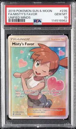 2019 POKEMON SUN & MOON UNIFIED MINDS #235 FULL ART/MISTY'S FAVOR PSA 10 - Image 1
