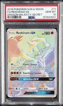 2018 POKEMON SUN & MOON DRAGON MAJESTY SECRET #71 FULL ART/RESHIRAM GX PSA 10 - Image 1