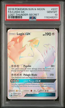 2018 POKEMON SUN & MOON LOST THUNDER #227 FA/LUGIA GX-SECRET: PSA 10 - Image 1