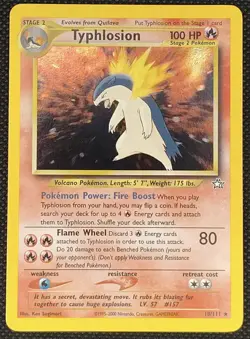 Pokemon TCG Typhlosion 18/111 Holo Neo Genesis WOTC 2000 LP Partial Swirl Rare ! - Image 1