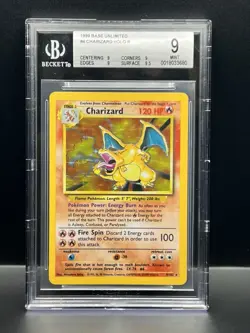 1999 Pokemon Base Set Unlimited #4 Charizard Holo Rare BGS 9 Mint - Image 1