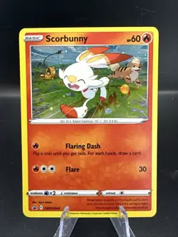 Pokemon TCG Promo SWSH244 Cosmos Holographic w Swirl Scorbunny Near Mint - Image 1