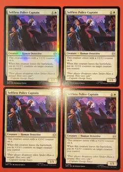 4X PLAY SET, MTG: SPIDER-MAN, SELFLESS POLICE CAPTAIN, 0012,3 REGULAR & 1 FOIL - Image 1