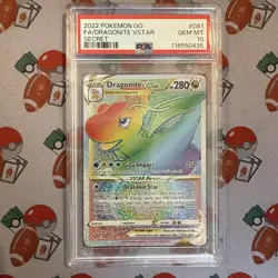 2022 Pokemon GO Dragonite VSTAR Full Art Rainbow Secret Rare 081/078 PSA 10 - Image 1