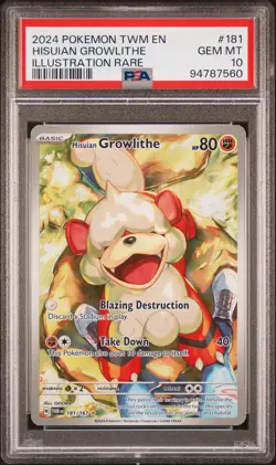 2024 POKEMON TWM EN-TWILIGHT MASQUERADE #181 HISUIAN GROWLITHE PSA 10 - Image 1