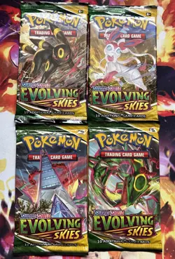 Sealed Evolving Skies Pokemon TCG Booster Packs Complete Art Set (4 Packs) - Image 1